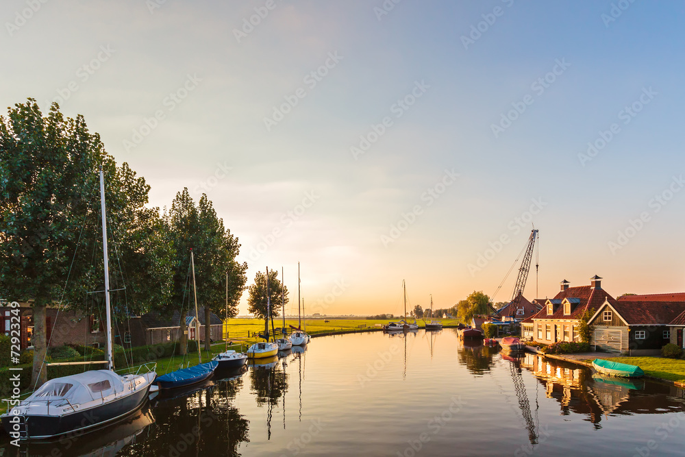 River with sailing boats in the Dutch province of Friesland