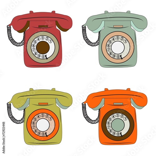 retro phone items set on white