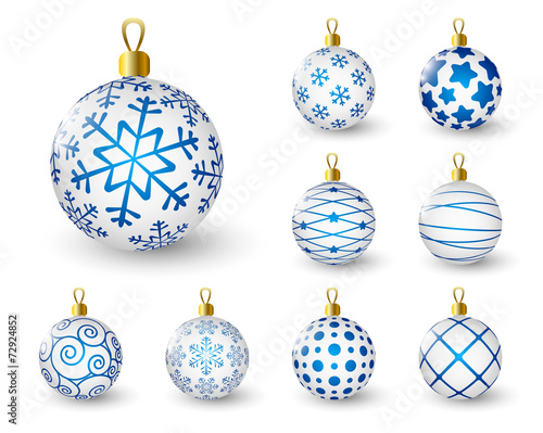 Set of blue Christmas balls