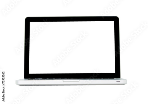 White Laptop with blank screen isolated