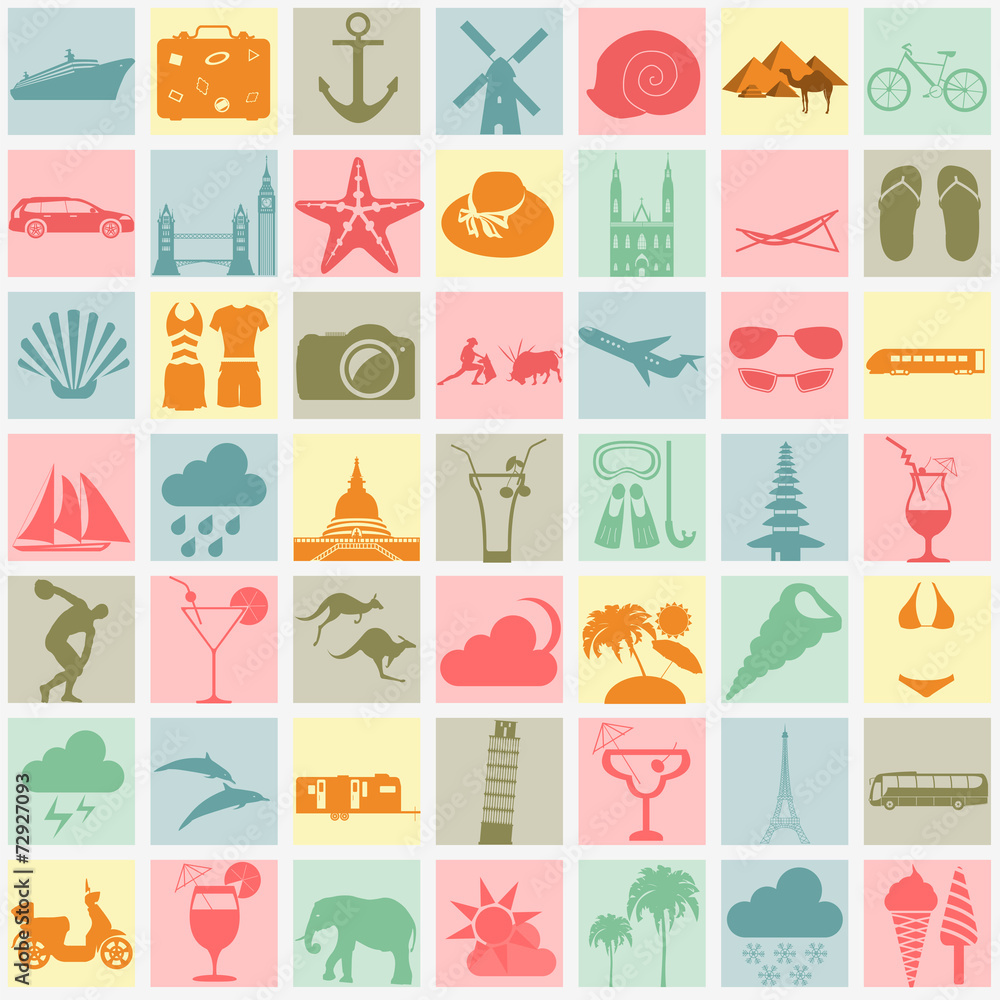 Travel. Vacations. Beach resort set icons. Elements for creating