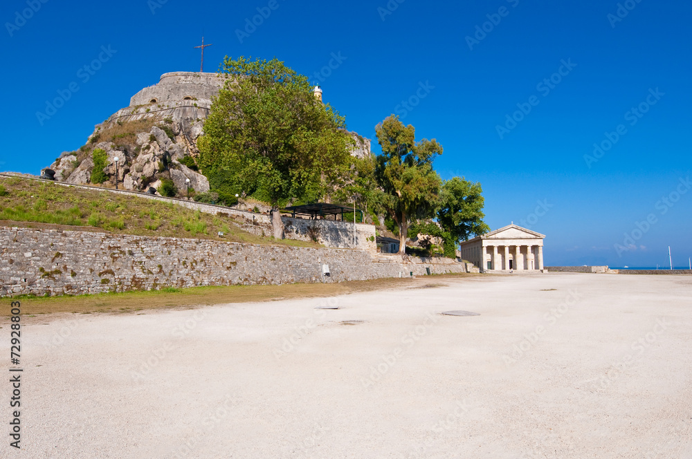 Southern side of Old Fortress and Church of St. George. Corfu.