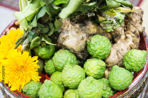 marigold,kaffir lime,kaffir lime leaves and lemon grass