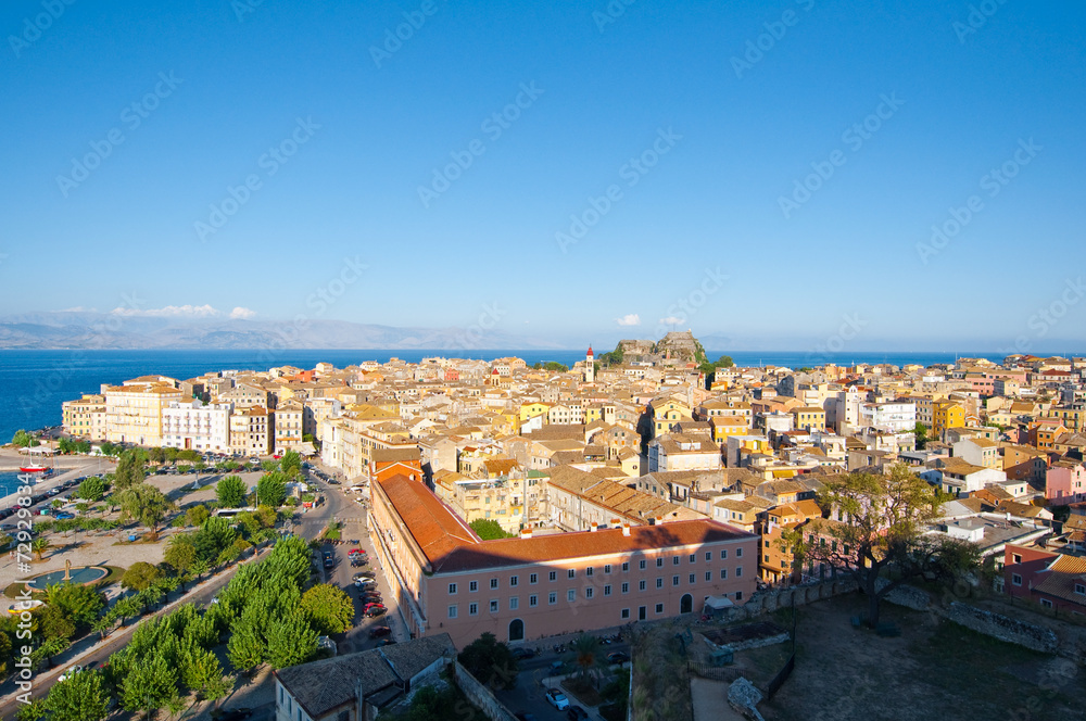 Corfu cityscape from the New Fortress, Greece.