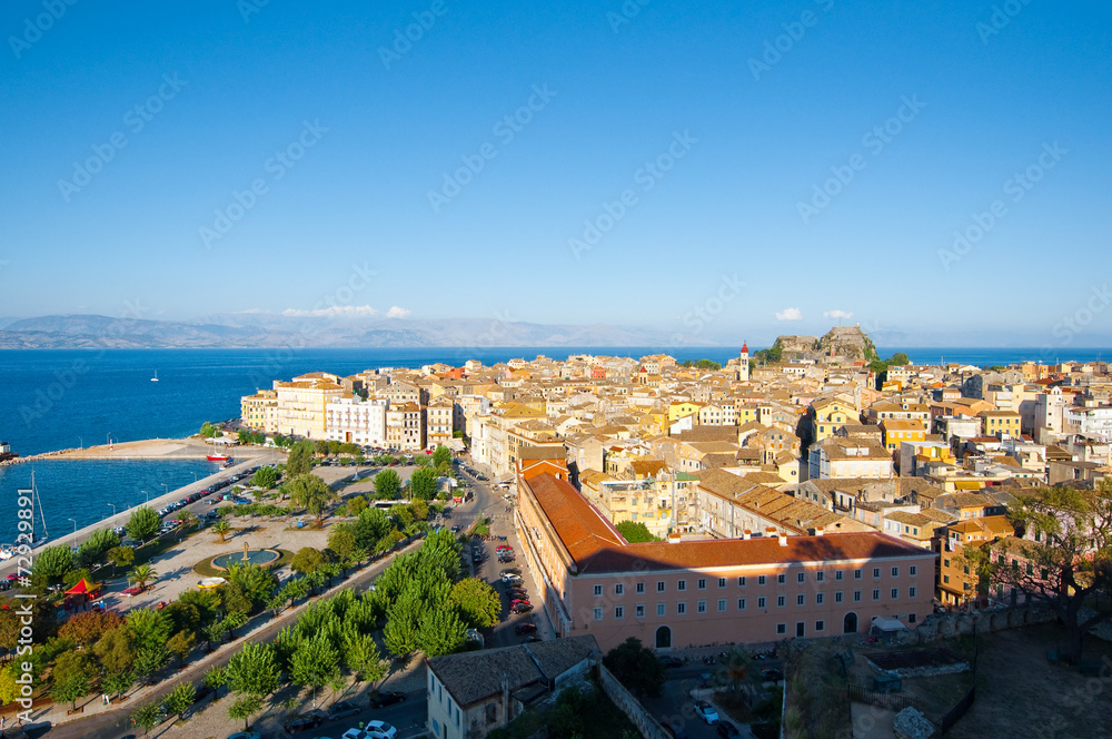 Corfu town. View from the New Fortress. Greece.