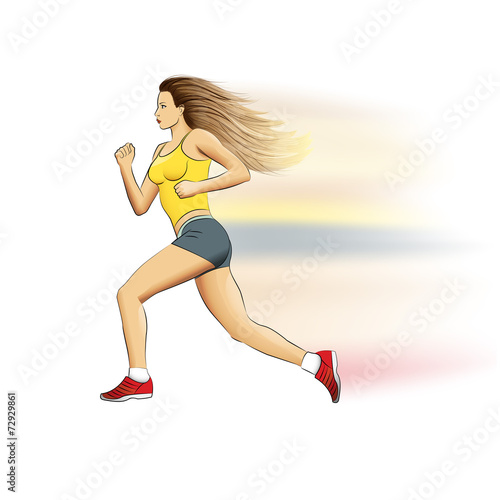 Illustration of a realistic sports running girl on white