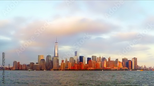 Lower Manhattan skyline at sunset timelapse, New York