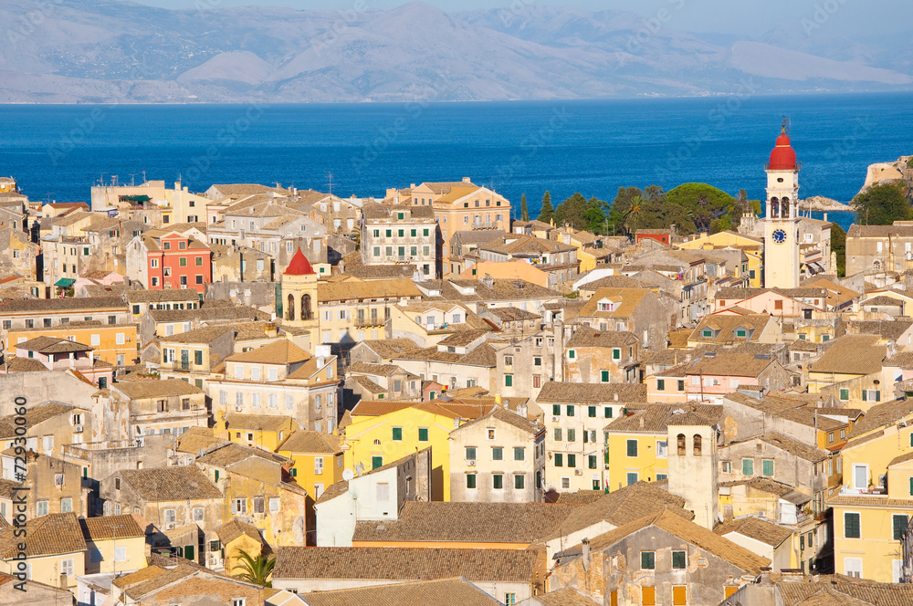Panorama of the Old Town of Corfu, Greece.