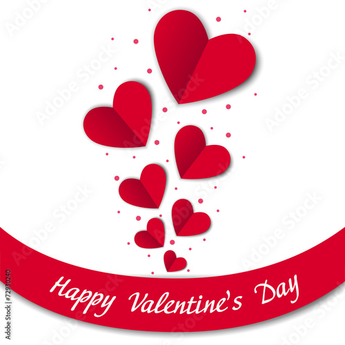 Happy Valentines Day card with paper hearts