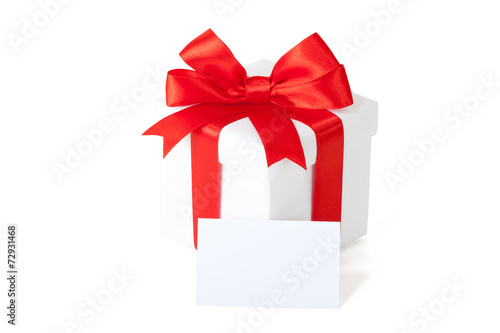 gift box with red ribbon and teg