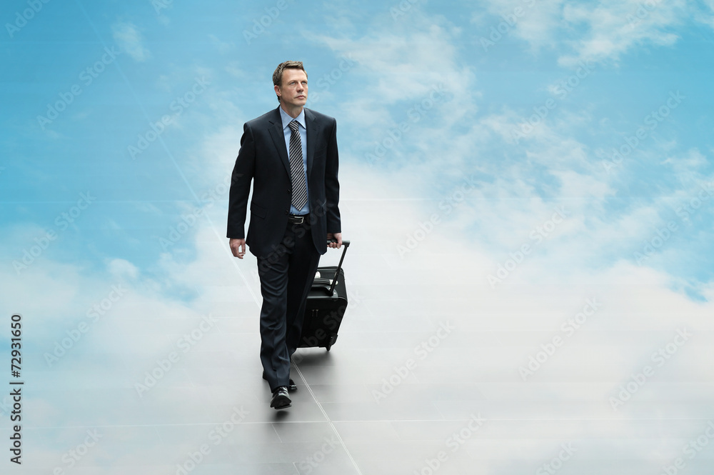 business man travel sky background cloud computing concept business man travel sky background cloud computing concept