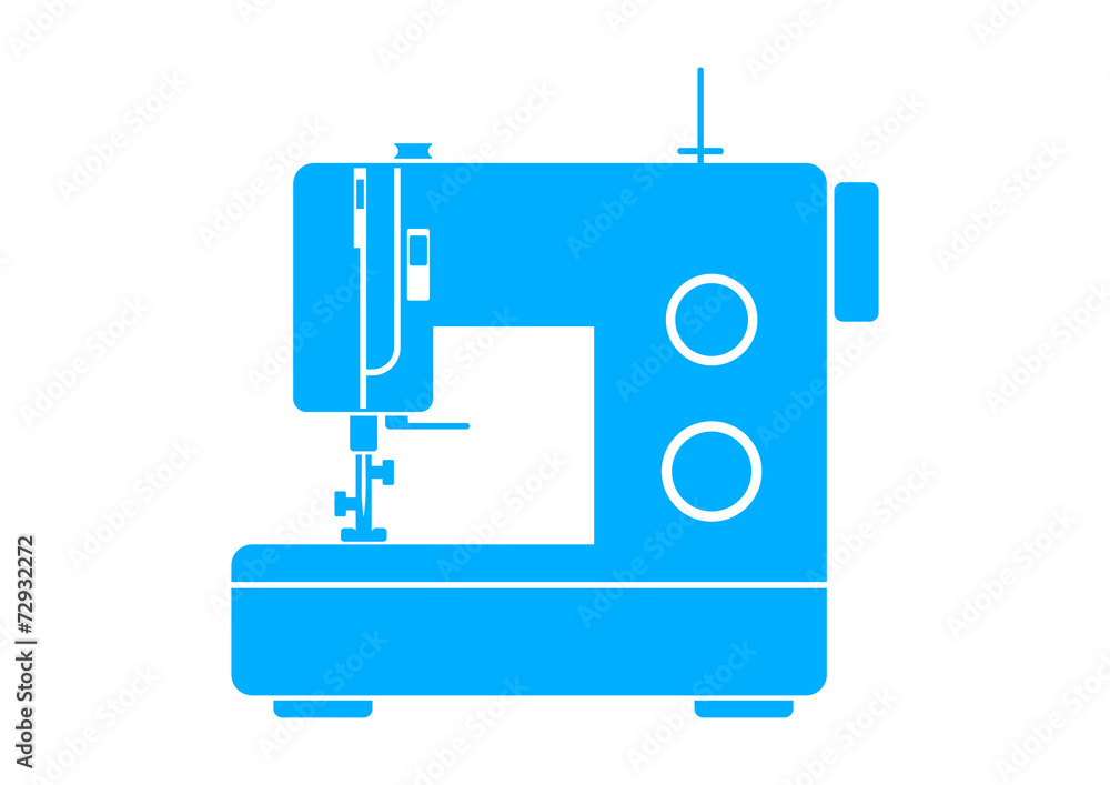 Blue sewing machine on white background