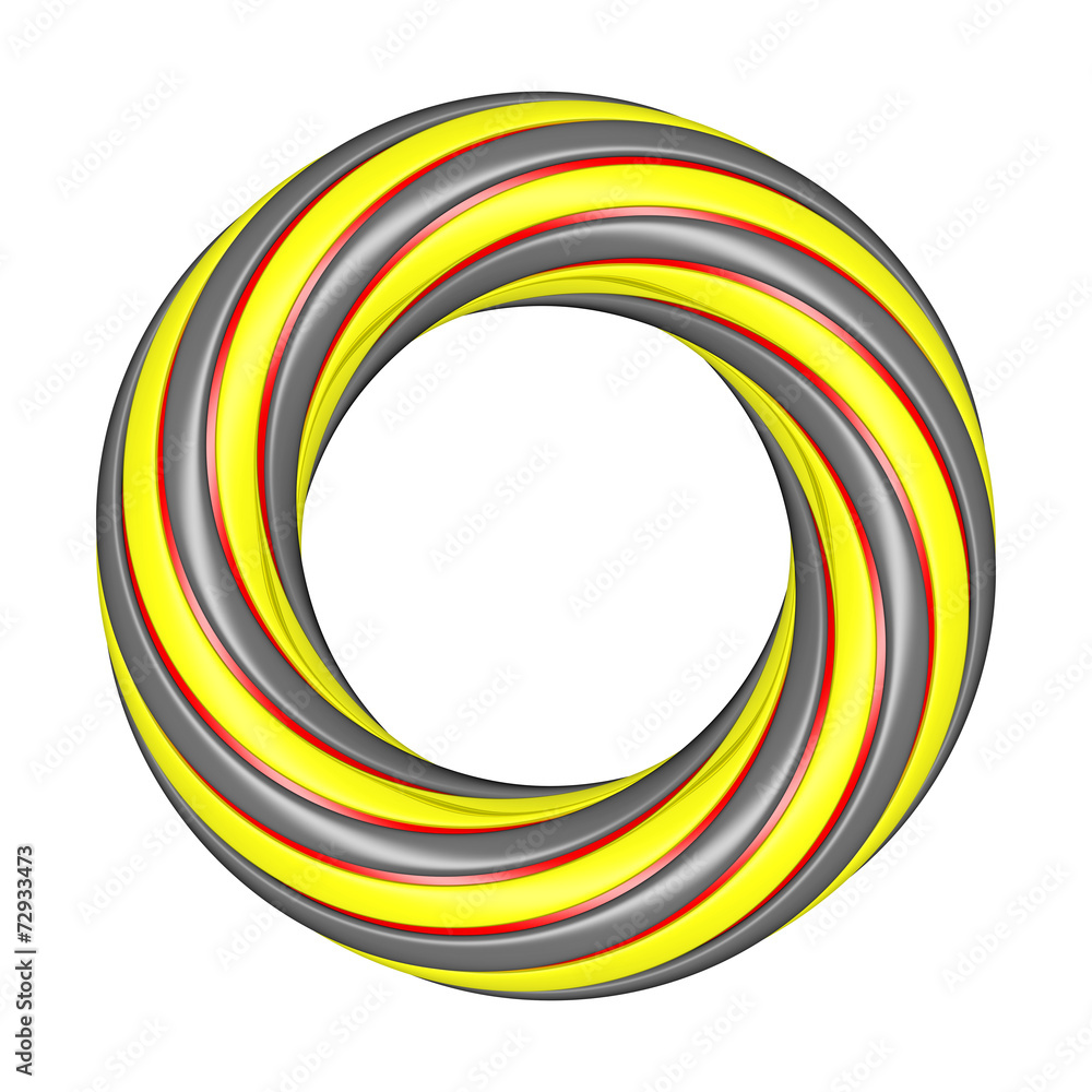 farbiger, in sich verdrehter Schlauch, gelb, rot, grau, Hintergrund weiß