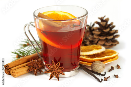glass of mulled wine and spices #72933404