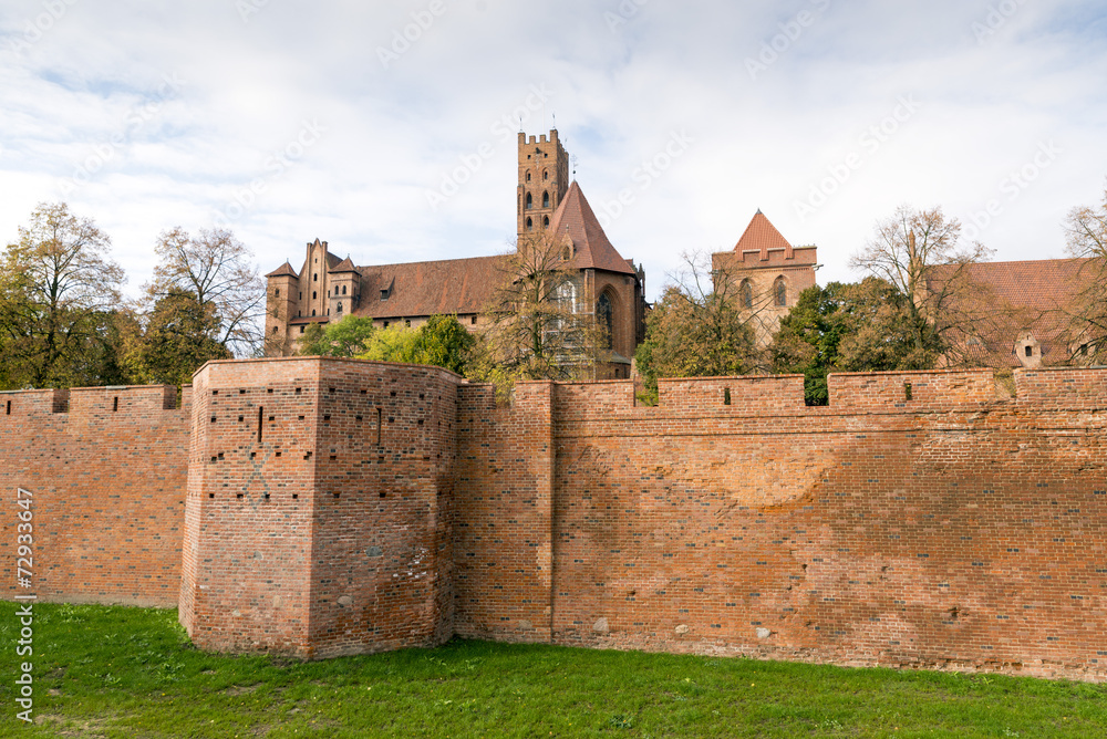 Medieval Malbork castle on the river Nogat