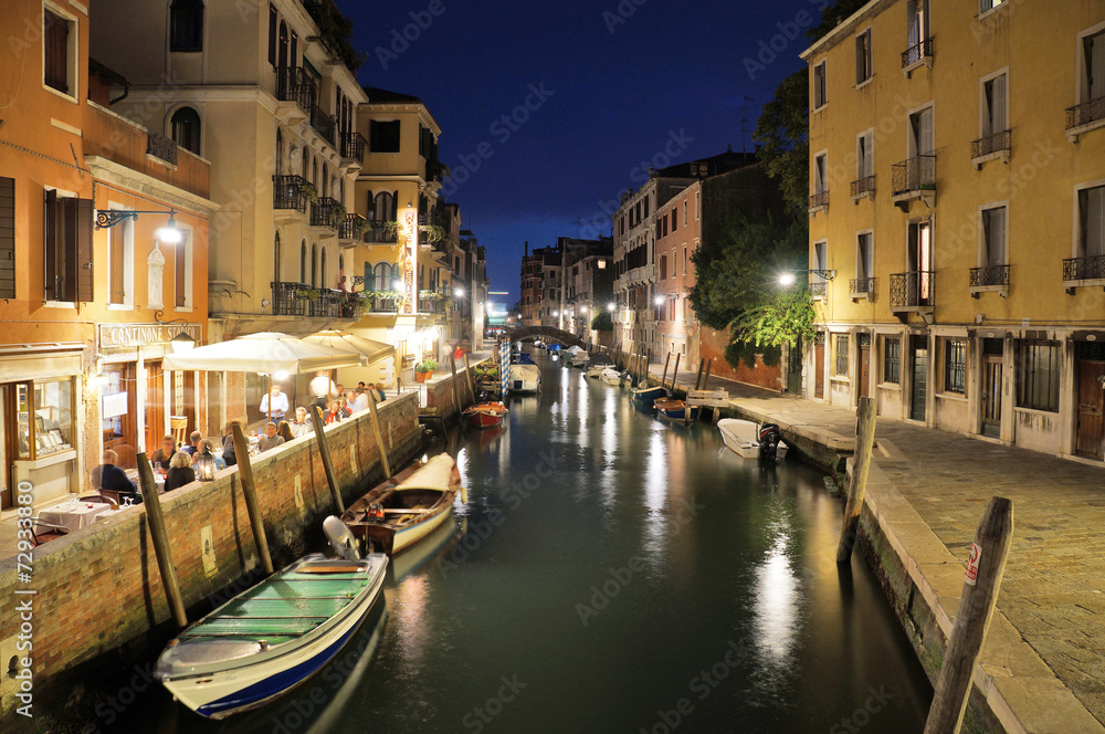 Small canal at night in Venice