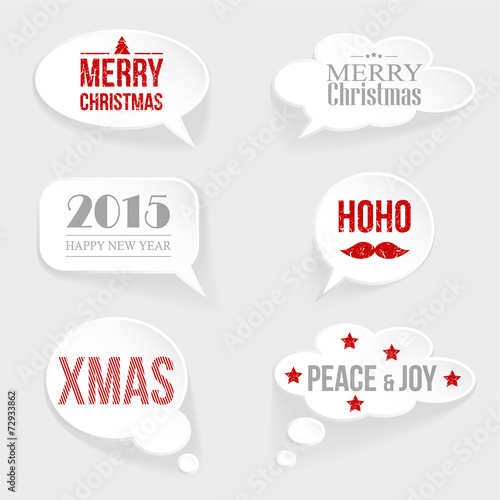 Speech thought bubble set with christmas,new year messages