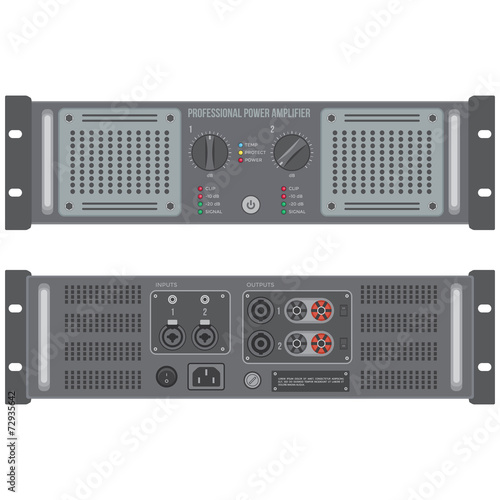 vector flat colors stereo speaker amplifier front back panels
