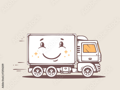 Vector illustration of truck free and fast delivering smile to c