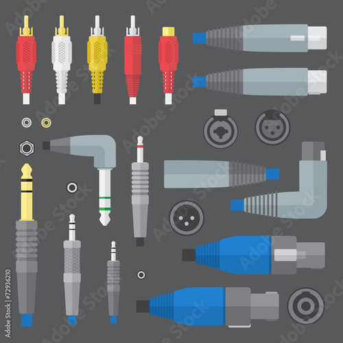 vector flat colors various audio connectors and inputs set