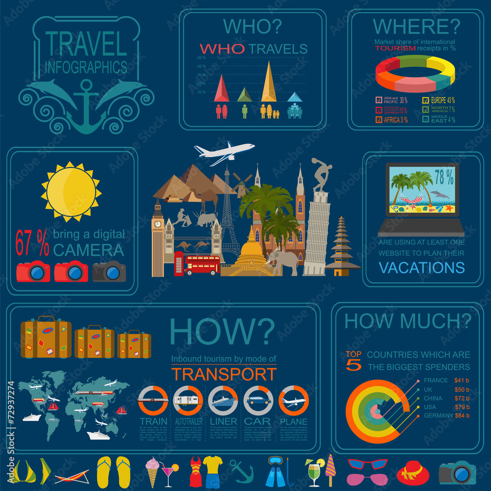 Travel. Vacations. Beach resort infographics. Elements for creat