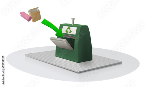 Dépose de déchets recyclable dans un conteneur
