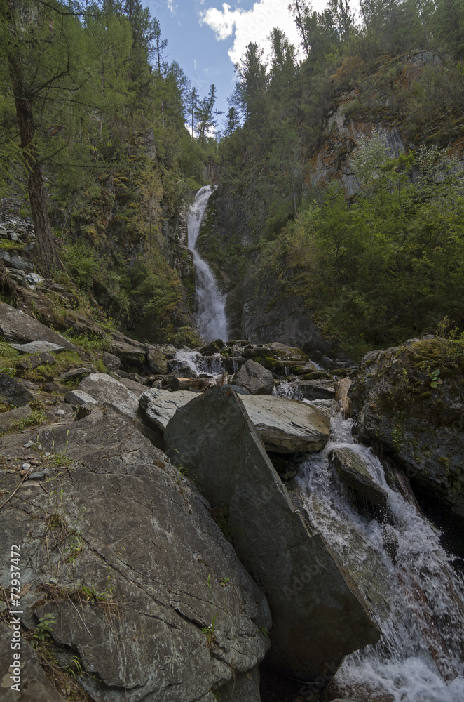 Small waterfall in the Altai Mountains. 
