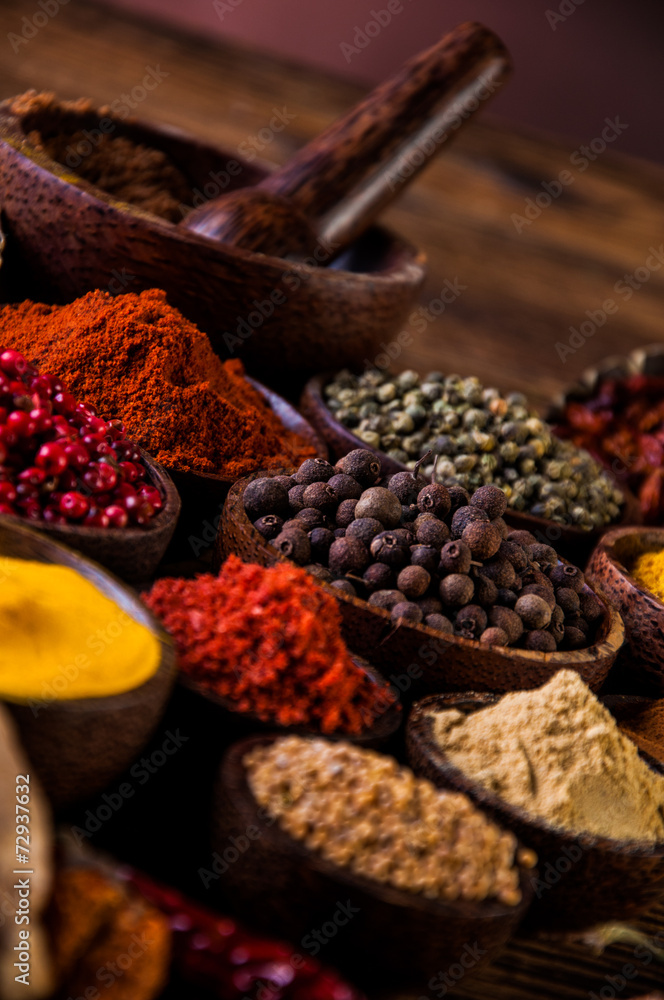 Wooden table of hot spices