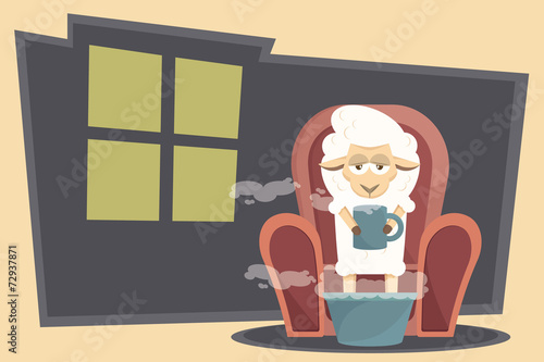 Vector illustration. Card with sick baby lamb.