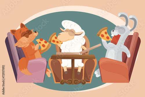 Vector illustration. Card with lamb friends.