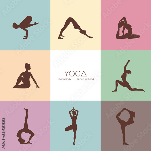 Yoga poses woman's silhouette