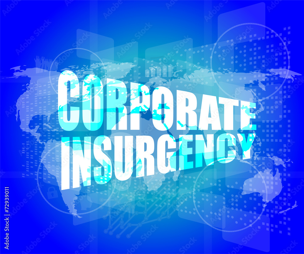 corporate insurgency words on digital screen with world map