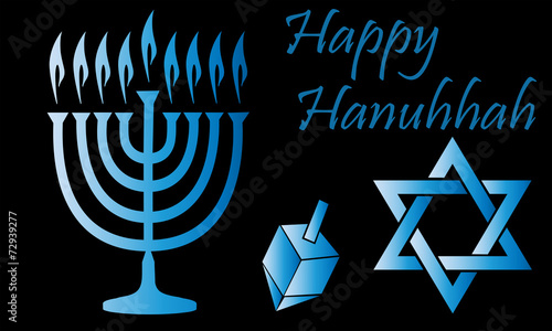 Blue Hanukkah Symbols Over a Black Background