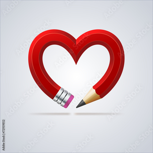 Red pencil forming the heart. Vector illustration.