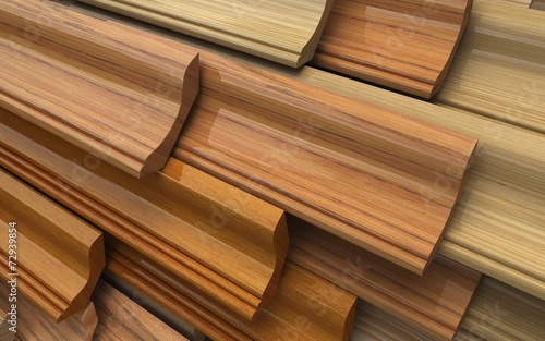 Set of dark wooden plinth  plank. Industrial 3d illustration