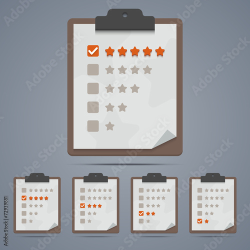 Clipboard with rating stars and checkboxes. Vector illustration