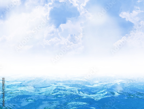 Blue sea with waves and clouds