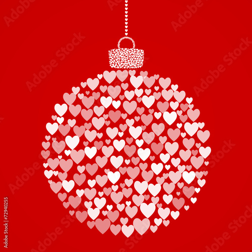 Christmas ball consisting of heart icons on red background