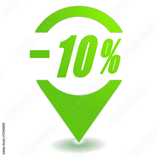 moins 10 pour 100 sur symbole localisation vert