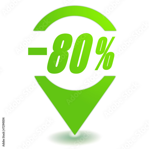 moins 80 pour 100 sur symbole localisation vert