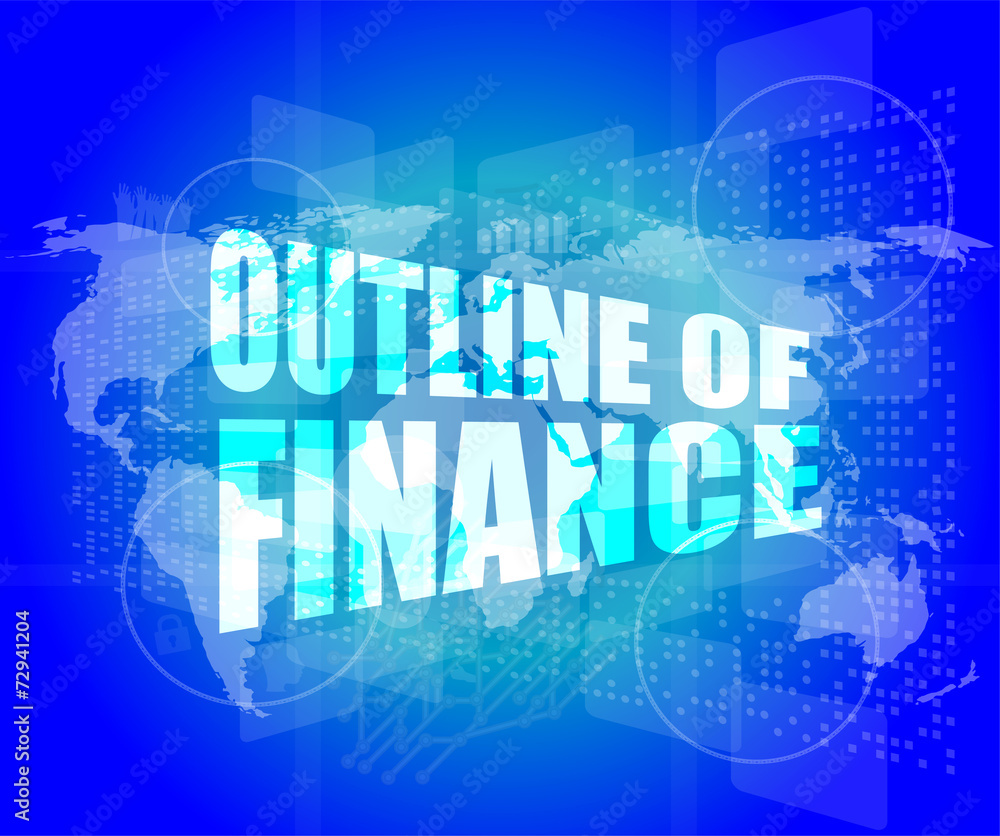 outline of finance words on digital touch screen interface