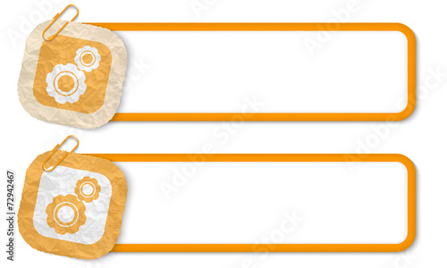 yellow frames with texture crumpled paper and cogwheels