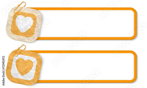 yellow frames with texture crumpled paper and heart