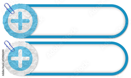 two buttons with texture crumpled paper and plus symbol