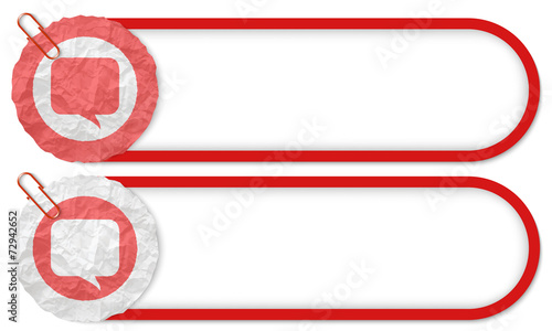two buttons with texture crumpled paper and speech bubble