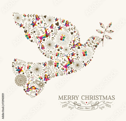 Vintage Christmas peace dove greeting card