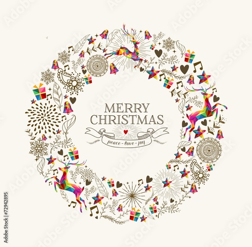 Vintage Christmas wreath greeting card