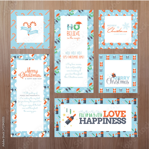 Set of flat design Christmas and New Year greeting cards