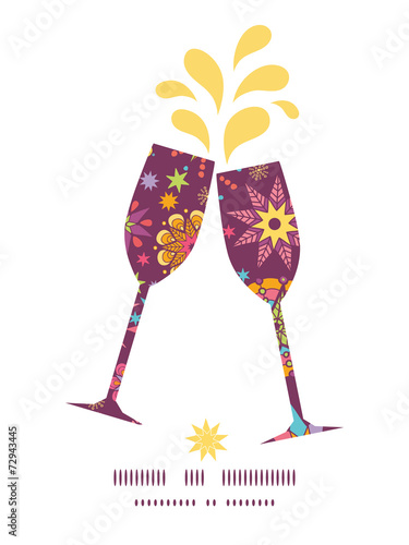 Vector colorful stars toasting wine glasses silhouettes pattern