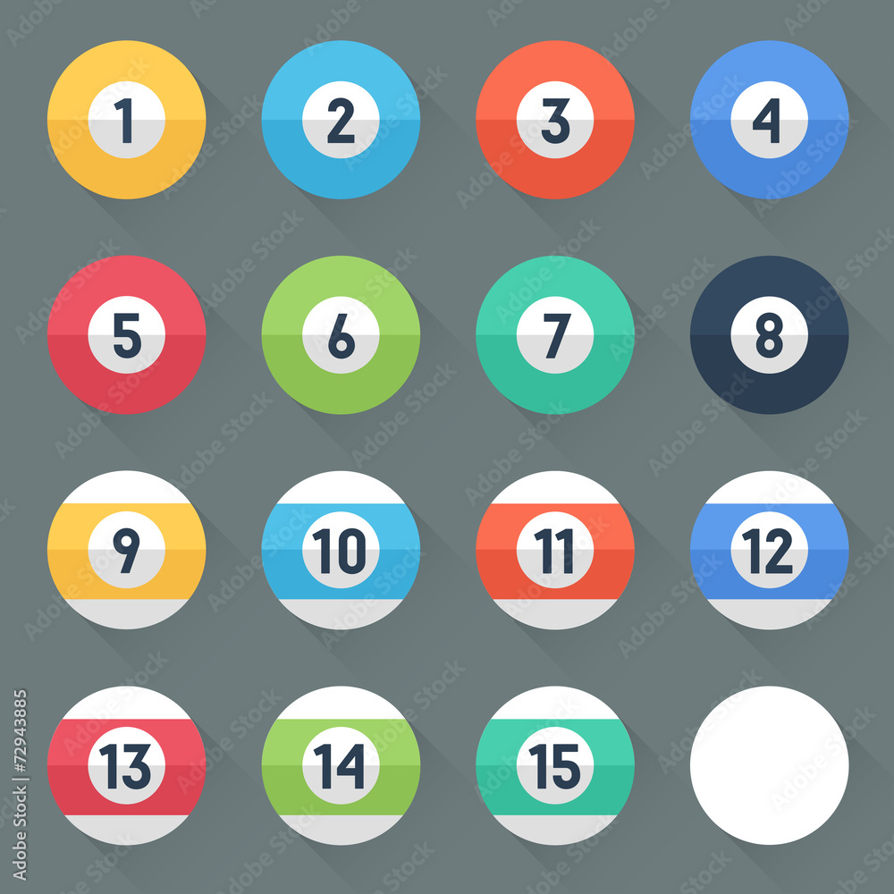 Colored Pool Balls. Numbers 1 to 15 and zero ball. Colored Pool Balls. Numbers 1 to 15 and zero ball.